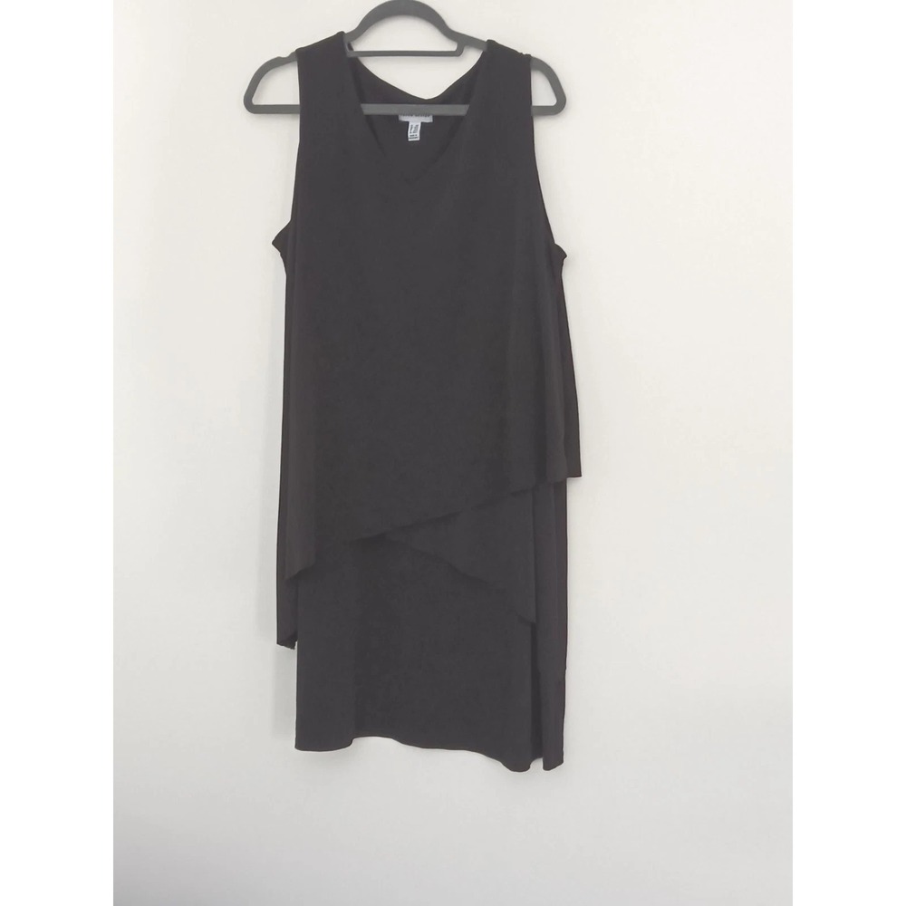 Susan Graver Petite Dress Women's 1XP Liquid Knit Tiered Black V-Neck Sleeveless